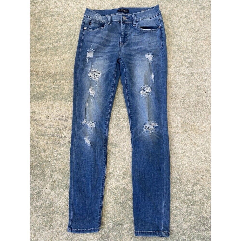 Judy Blue Jeans Womens 7/28 Blue Skinny Fit Stretch Distressed Casual Denim